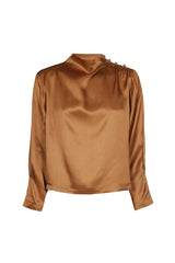 SHOULDER BUTTON SHORT SHINY BLOUSE