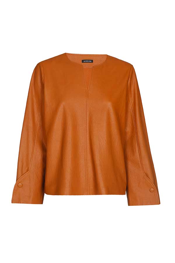 CAMEL FAUX LEATHER STRETCH TOP