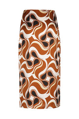 WAVY PRINT SHINY FLOWING MIDI SKIRT