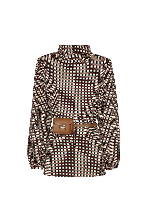 CHECKERED BELTED STRAIGHT TUNIC