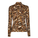 BROWN GRAPHIC PRINT JERSEY TURTLENECK