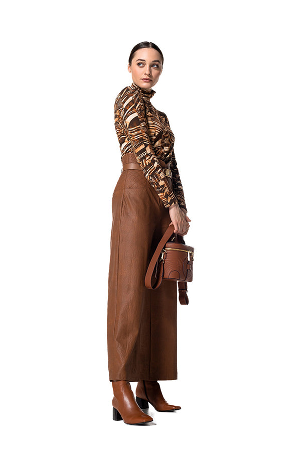 BROWN GRAPHIC PRINT JERSEY TURTLENECK