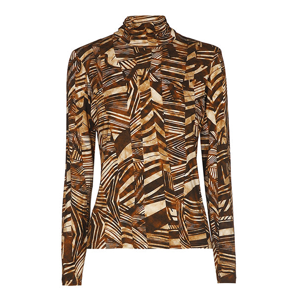 BROWN GRAPHIC PRINT JERSEY TURTLENECK