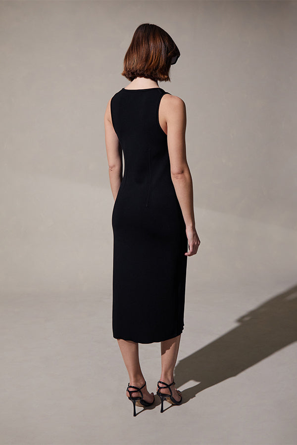 RIBBED STRETCH JERSEY SLEEVELESS DRESS