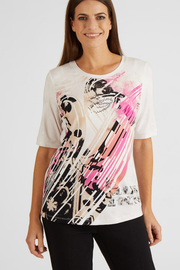 WHITE ABSTRACT FLORAL PRINT T-SHIRT