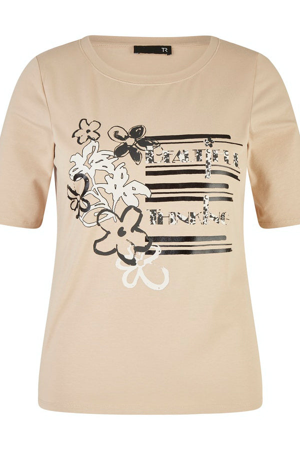 BEIGE FLORAL PRINT T-SHIRT