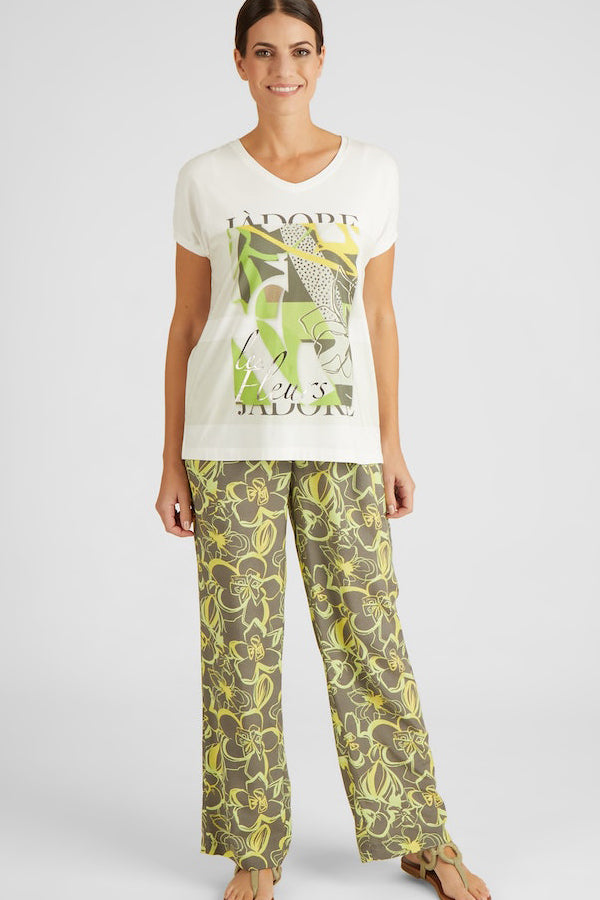 KHAKI FLORAL PRINT TROUSERS