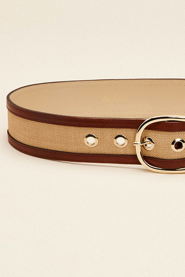 DIAGONALE FABRIC AND LEATHER BELT