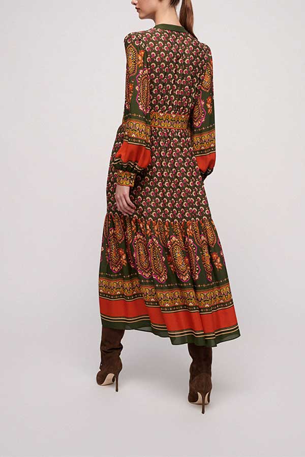 GEISHA GREEN PRINT LONG KAFTAN STYLE DRESS