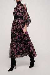 GISELLE FORAL PRINT ELEGANT SILK DRESS