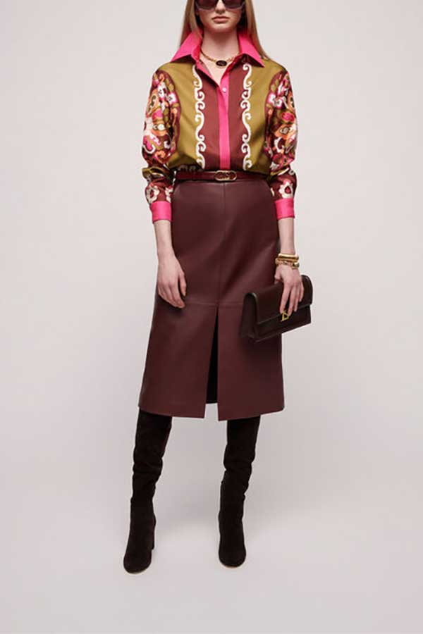 FEDERALE BURGUNDY PENCIL LEATHER SKIRT