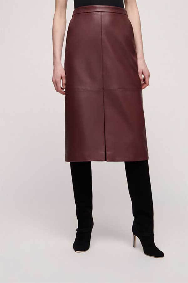 FEDERALE BURGUNDY PENCIL LEATHER SKIRT