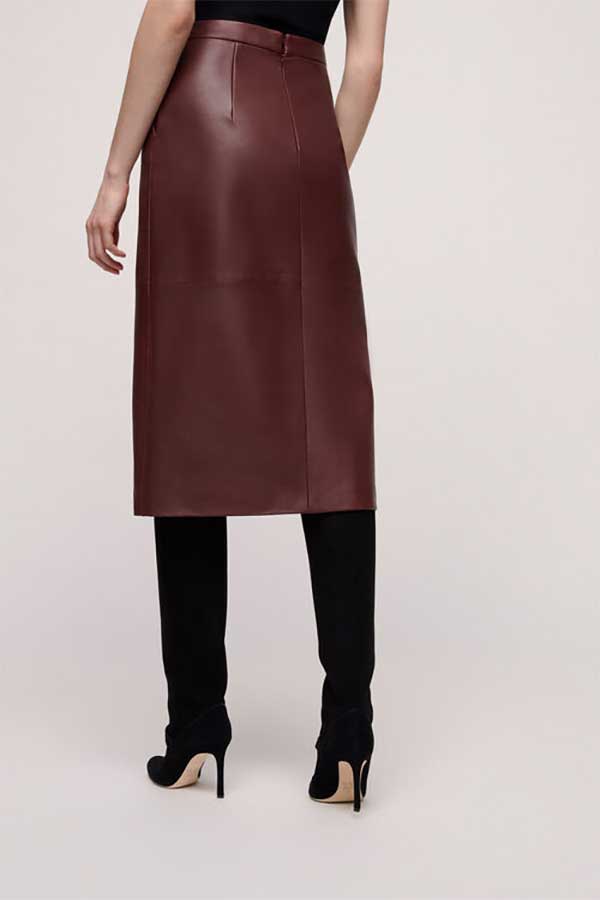 FEDERALE BURGUNDY PENCIL LEATHER SKIRT