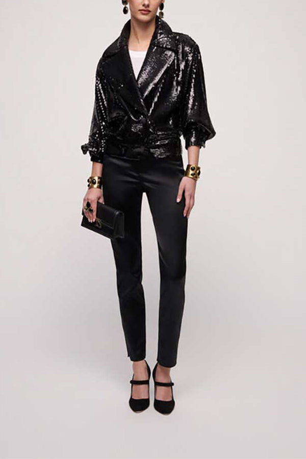 ORNAMENTO SHINY STRAIGHT ELEGANT TROUSERS