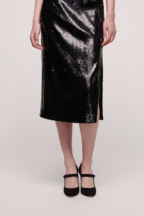 FREQUENZA BLACK SEQUINNED PENCIL SKIRT