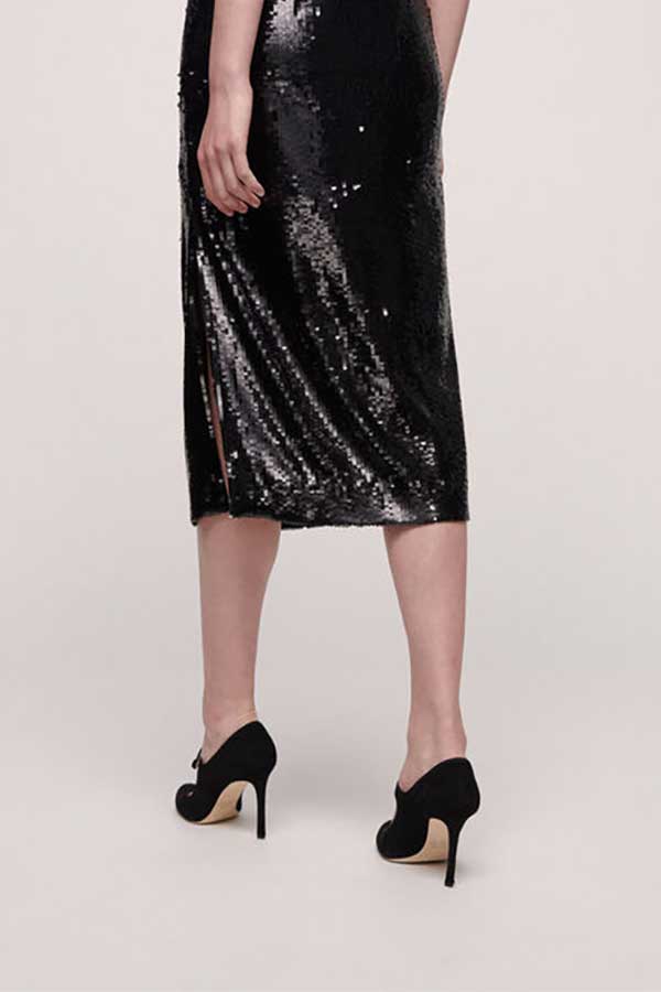 FREQUENZA BLACK SEQUINNED PENCIL SKIRT