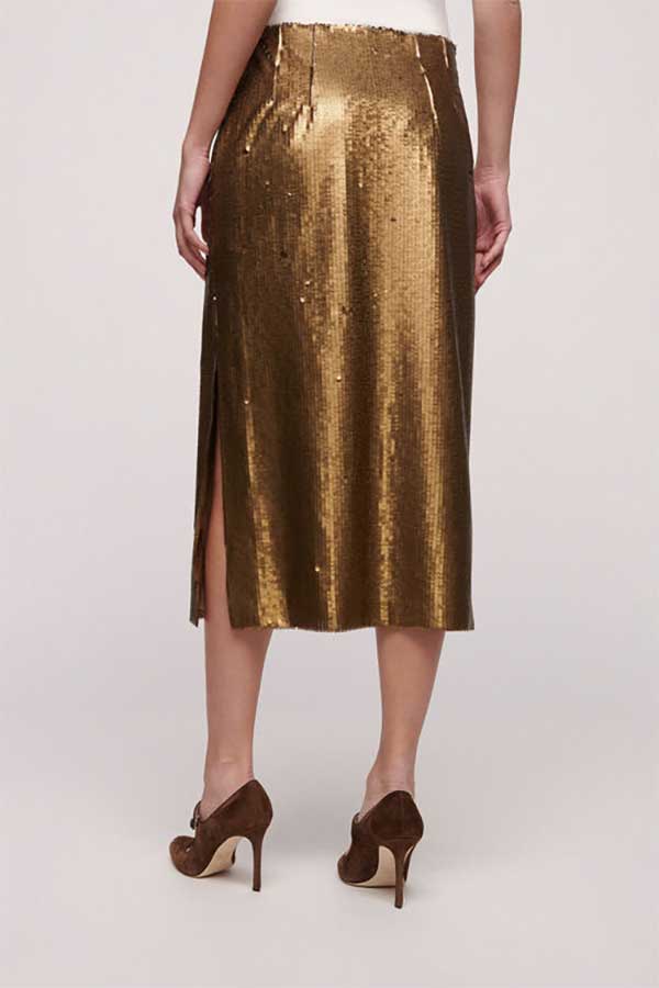 FREQUENZA BROWN SEQUINNED PENCIL SKIRT