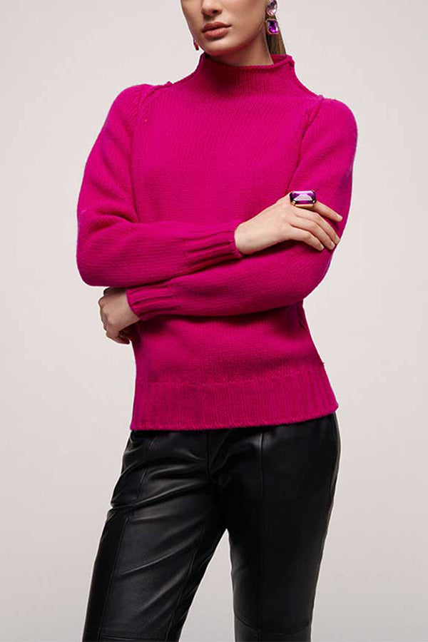 CALANDRA FUCSHIA HIGH NECK WOOL SWEATER