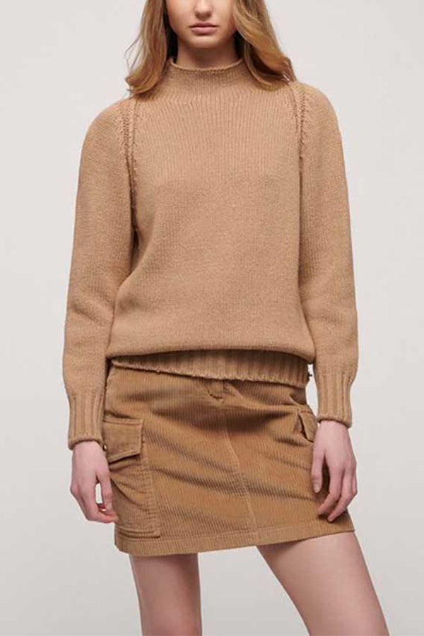 CALANDRA BEIGE HIGH NECK WOOL SWEATER