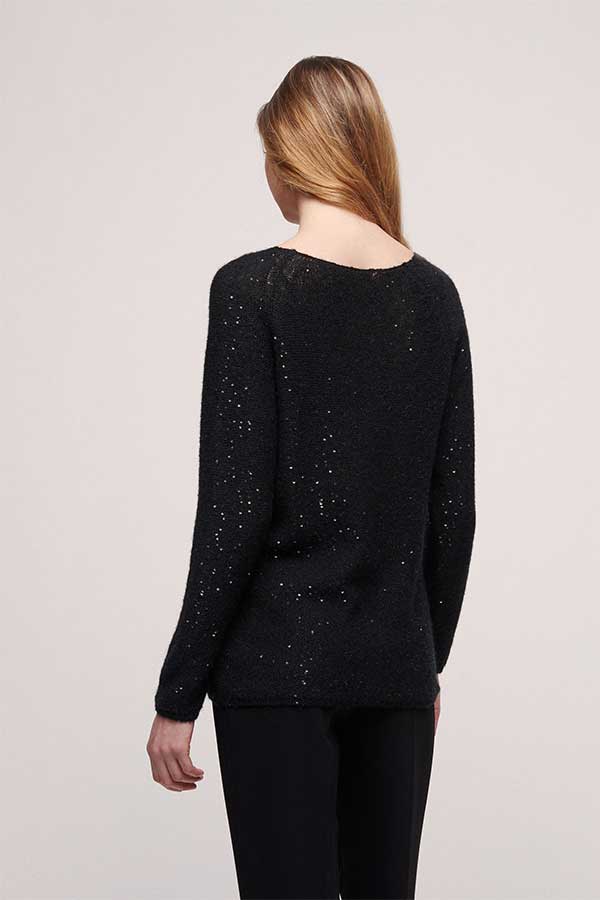 CONSORTE BLACK SEQUINNED V-NECK SWEATER