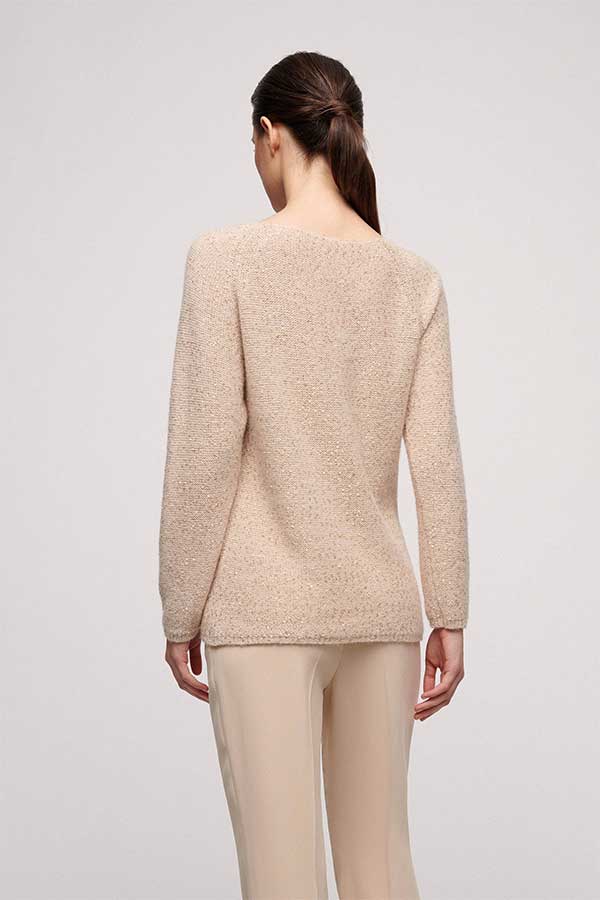 CONSORTE BEIGE SEQUINNED V-NECK SWEATER