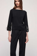 MULINO SEQUINNED FEATHER CUFFS PULLOVER