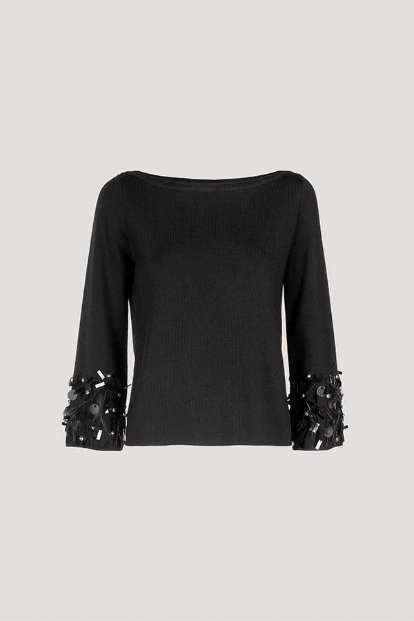 MULINO SEQUINNED FEATHER CUFFS PULLOVER