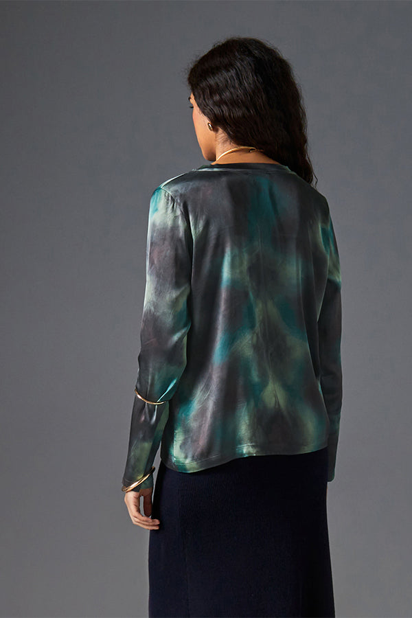 TIE & DYE STRETCH SATIN LONG-SLEEVED T-SHIRT