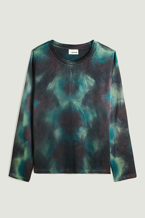 TIE & DYE STRETCH SATIN LONG-SLEEVED T-SHIRT