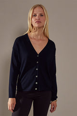 NAVY BLUE V-NECK MERINO WOOL CARDIGAN