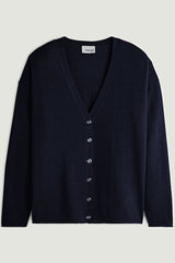 NAVY BLUE V-NECK MERINO WOOL CARDIGAN