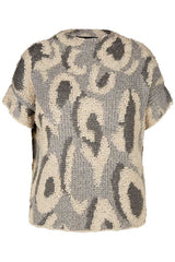 GREY ANIMAL PRINT SHORT SLEEVED PULLOVER