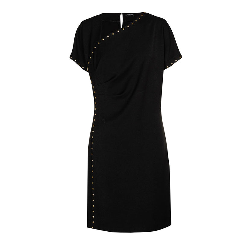 BLACK ASYMMETRICAL STUDDED STRETCH DRESS