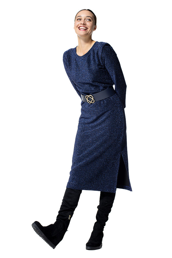 NIGHT BLUE JERSEY LUREX FITTED DRESS