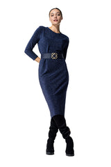 NIGHT BLUE JERSEY LUREX FITTED DRESS