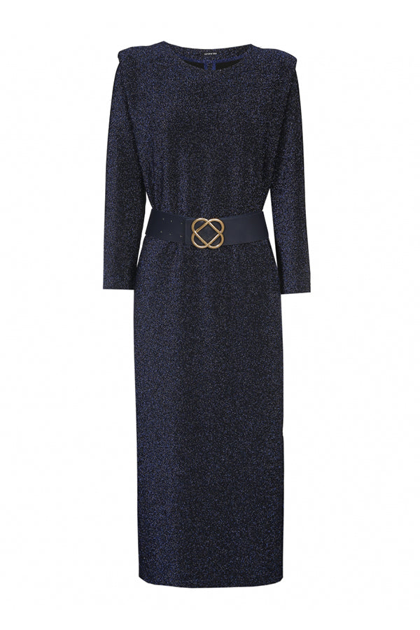 NIGHT BLUE JERSEY LUREX FITTED DRESS