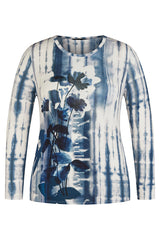 BLUE TIE-DYE FLORAL PRINT T-SHIRT