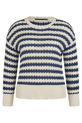 NAVY STRIPED CROCHET SWEATER