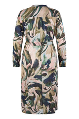 OLIVE ABSTRACT PRINT BELTED DRESS