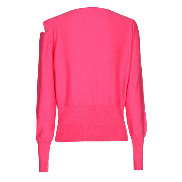 HOT PINK CUT-OUT SHOULDER ROUND NECK PULLOVER