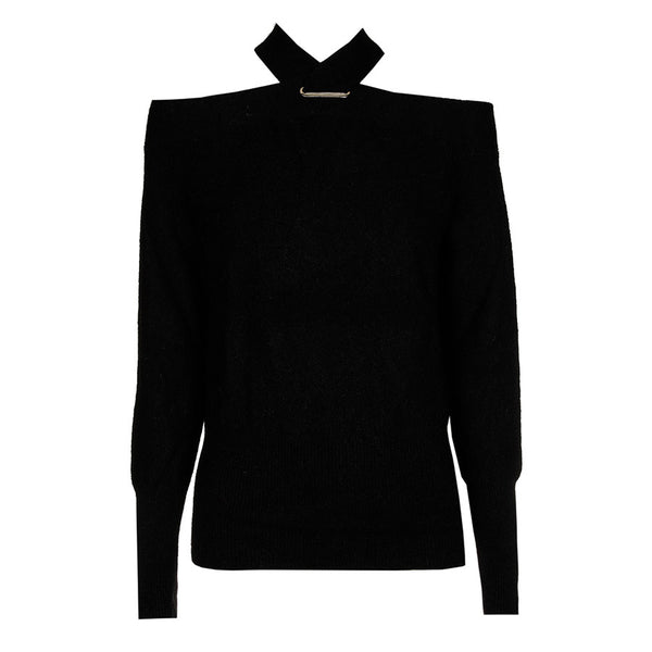 BLACK OFF-THE-SHOULDERS LOOSE PULLOVER