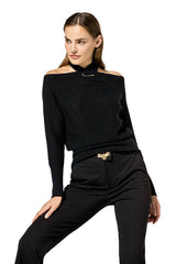 BLACK OFF-THE-SHOULDERS LOOSE PULLOVER