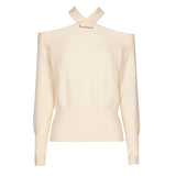 BEIGE OFF-THE-SHOULDERS LOOSE PULLOVER