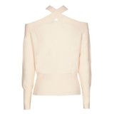 BEIGE OFF-THE-SHOULDERS LOOSE PULLOVER