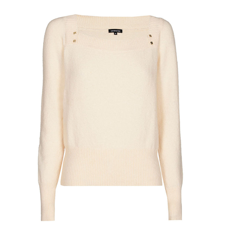 BEIGE STUDDED RECTANGULAR NECK PULLOVER