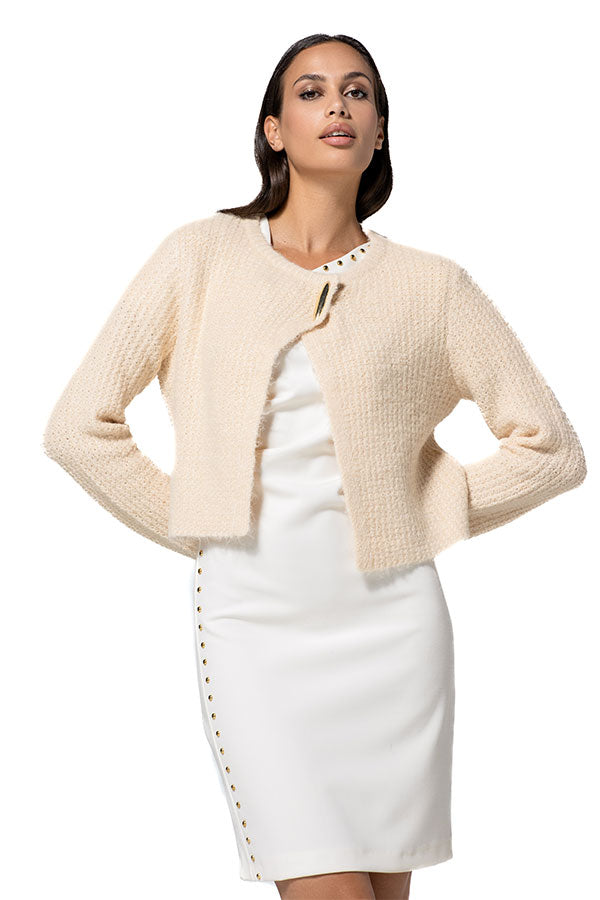 BEIGE ASYMETRICAL CLOSURE CARDIGAN