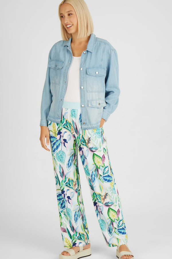 PASTEL ALLOVER LEAF PRINT TROUSERS