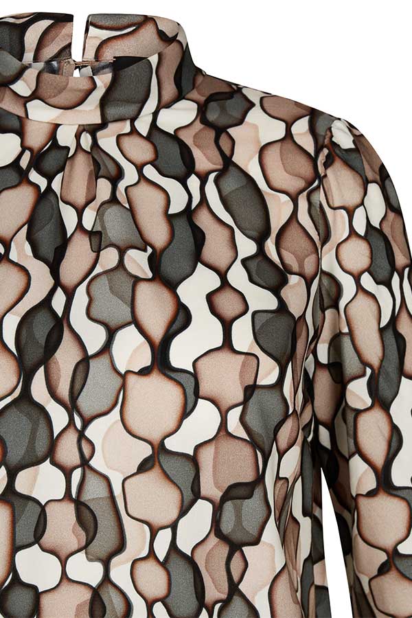 BROWN ABSTRACT PRINT BLOUSE