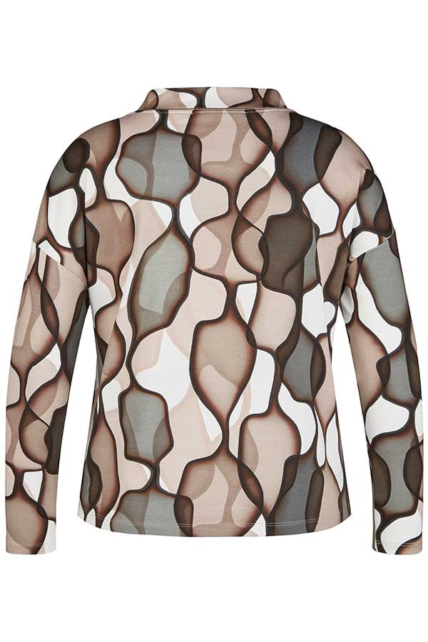 BROWN ABSTRACT PRINT DRAWSTRING T-SHIRT