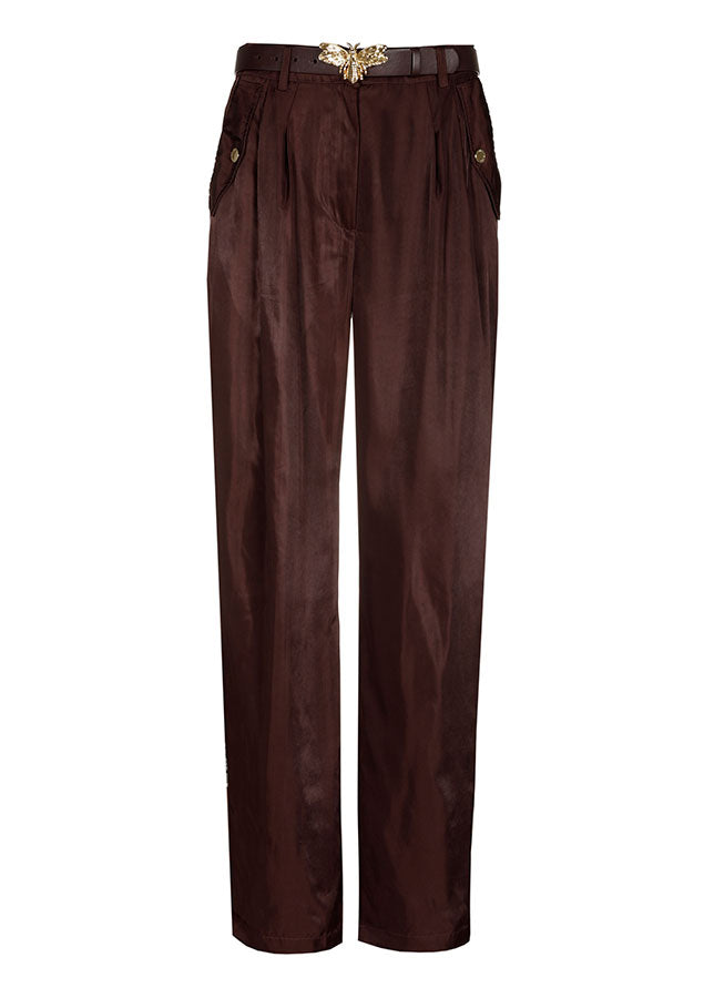 AUBERGINE SHINY CARGO TROUSERS